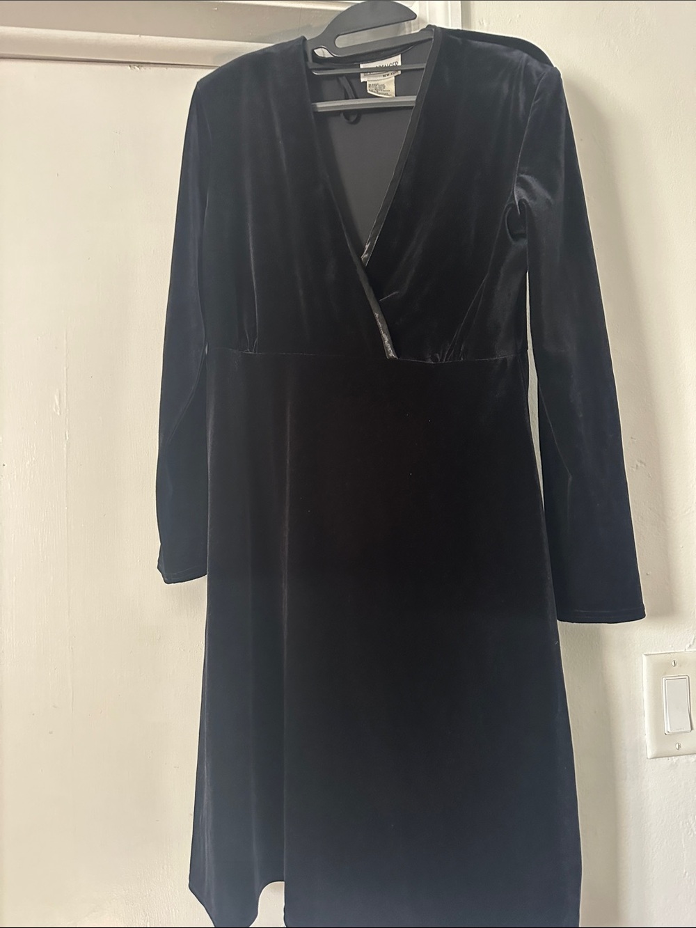 Classic Black Velvet Long-Sleeve Wrap Dress